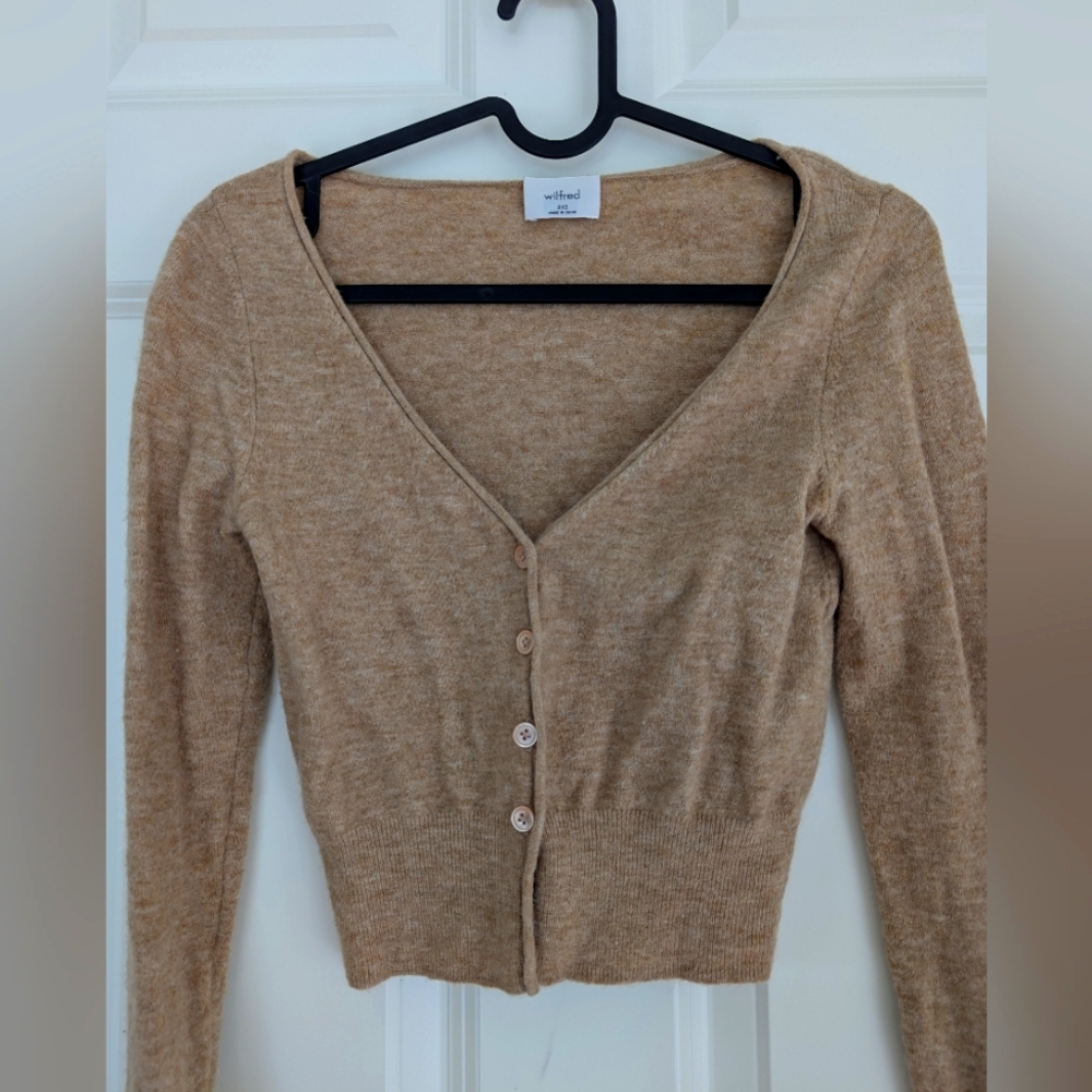 Tan V-Neck Button-Up Women's Sweater Wilfred